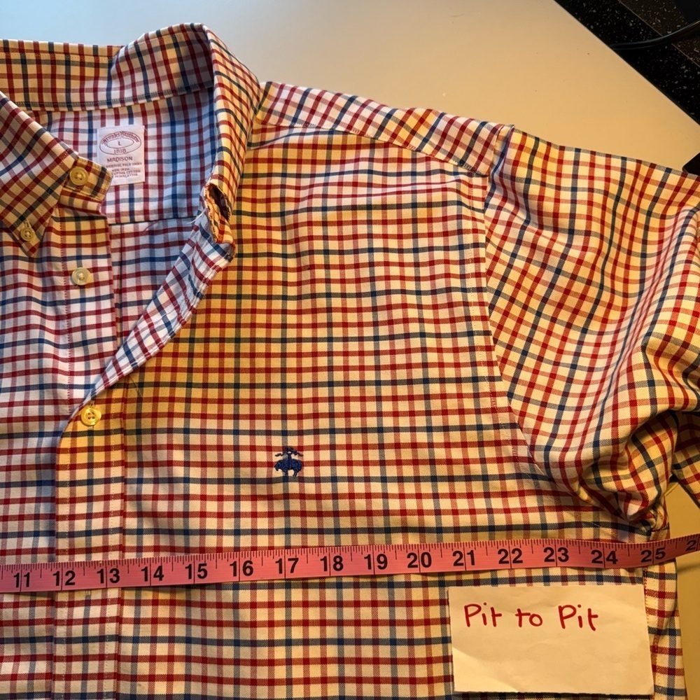 Brooks Brothers Madison Fit Gingham Non-Iron Sulpima Cotton Dress Shirt Large - Picture 7 of 7